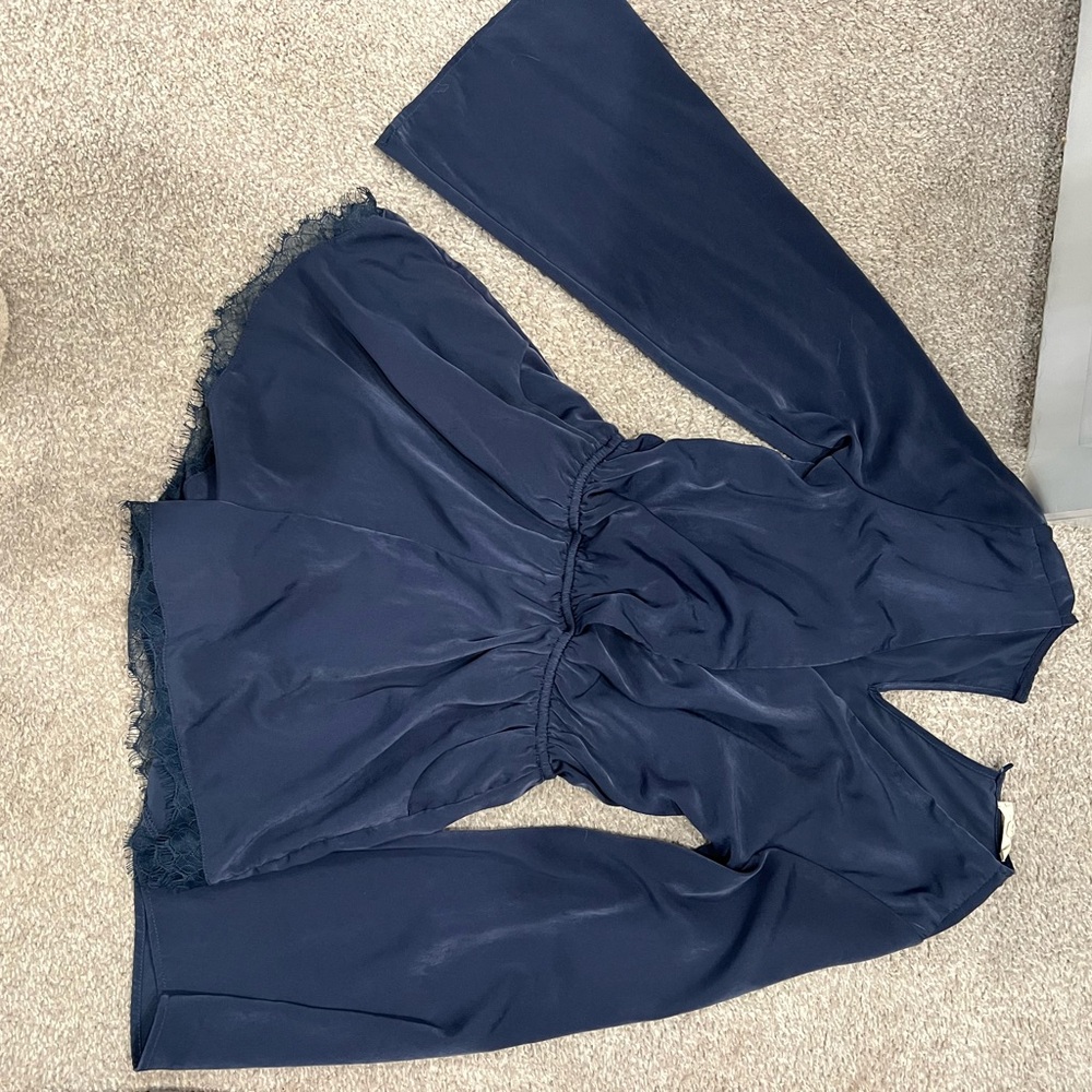 Elegant Navy Long Sleeve Blouse